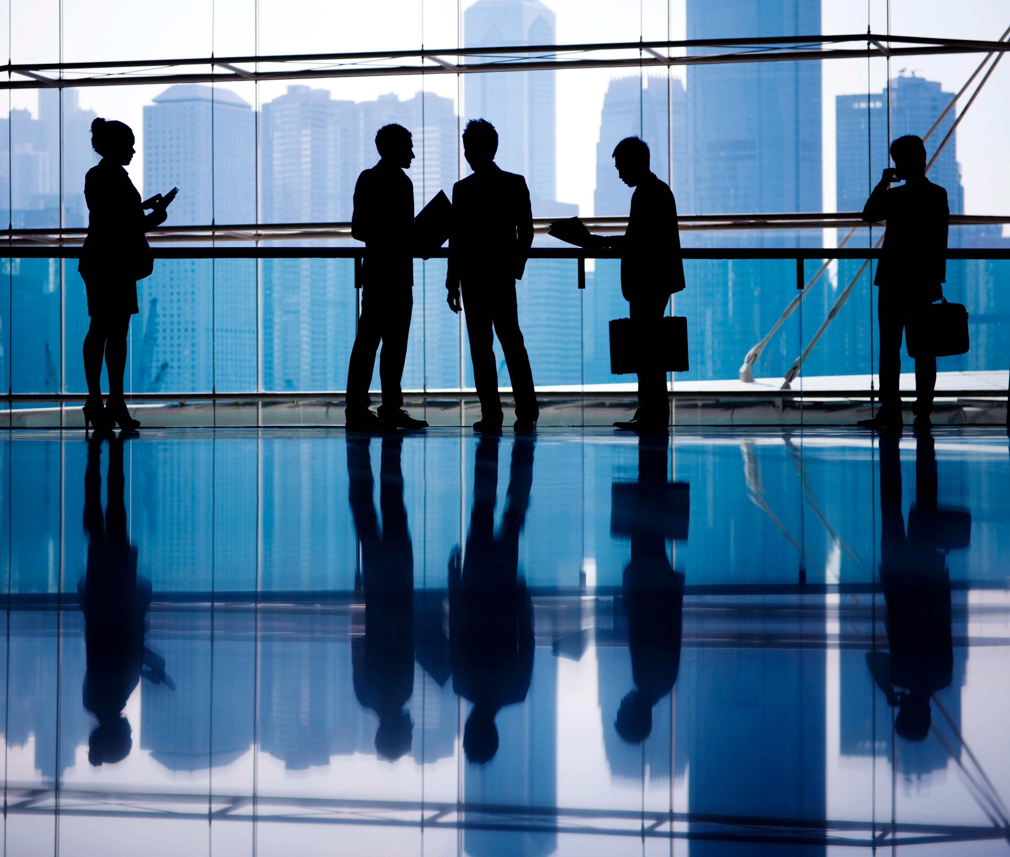 International business district skyline representing global partnerships